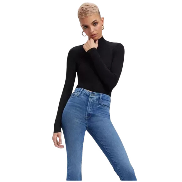 Good American Shirt Womens 2 Black Long Sleeve Mock Neck Compression Athletic UV - Picture 12 of 12